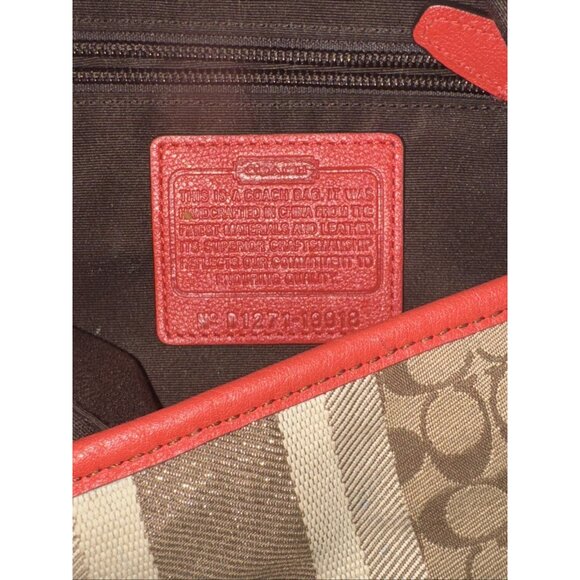 Coach Legacy Signature Stripe Orange Duffle Jacquard Leather Bag 19918 - Picture 9 of 10